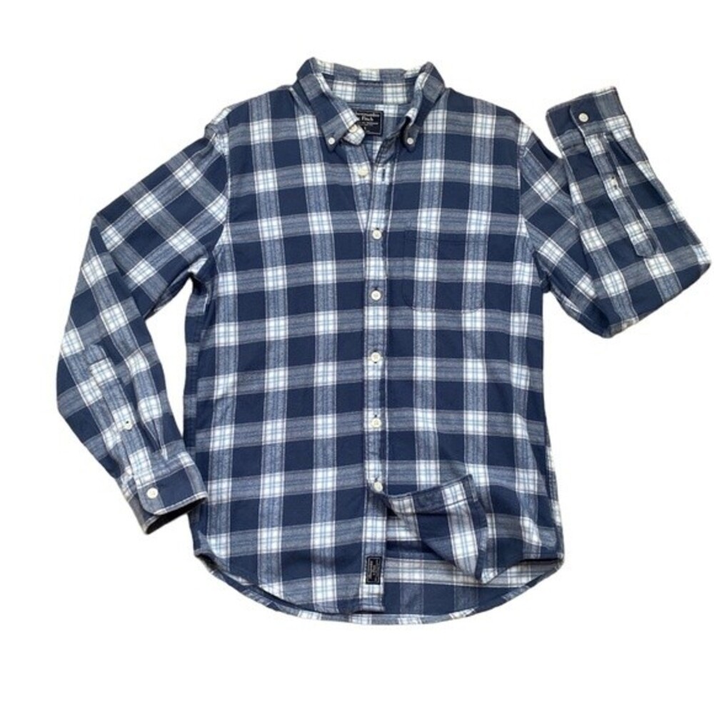 Abercrombie & Fitch Button Up Flannel Shirt Mens Sz S Blue White Plaid Soft